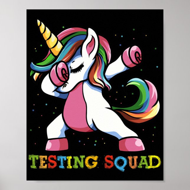 Test Day Dabbing Unicorn Testing Squad Girls . Poster (Vorne)