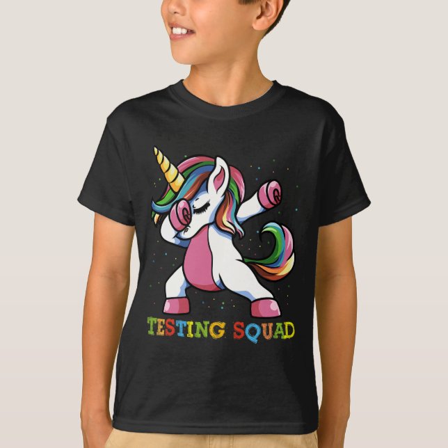 Test Day Dabbing Unicorn Testing Squad Girls . T-Shirt (Vorderseite)