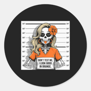 Test, ob ich gut aussehe in Orange Halloween Skele Runder Aufkleber