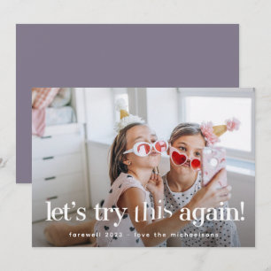 "Testen wir das noch einmal" Lila Urlaubsfotokarte