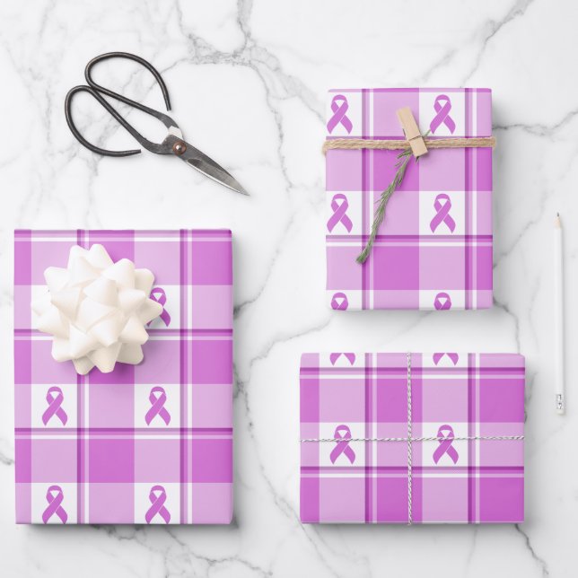 Testicular Cancer Awareness Plaid Purple Ribbon Geschenkpapier Set (Vorderseite)