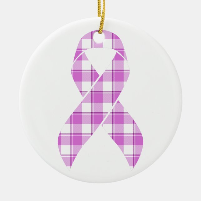 Testicular Cancer Awareness Plaid Purple Ribbon Keramik Ornament (Vorne)