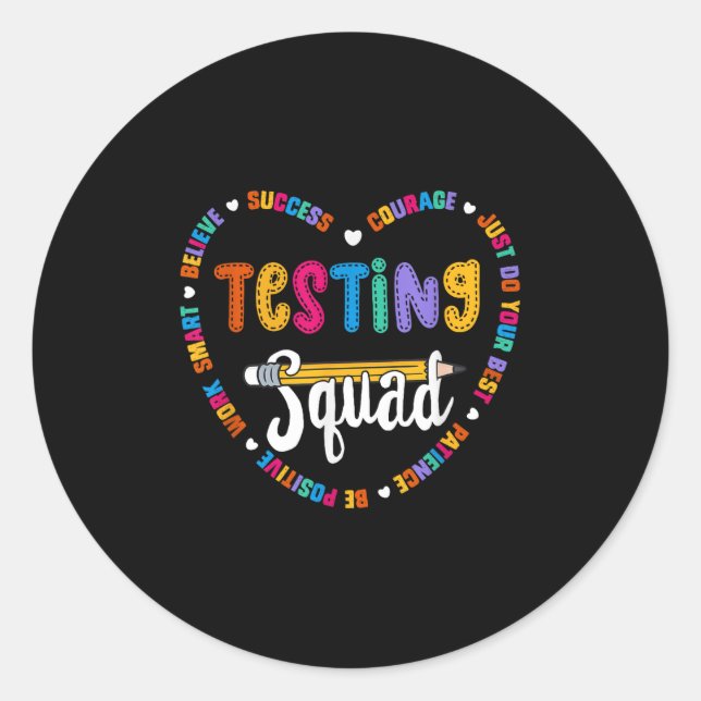 Testing Squad Motivational Test Day Words Heart Te Runder Aufkleber (Vorderseite)