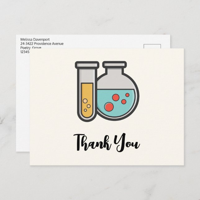 Teströhre und Beaker für Chemie Vielen Dank Postkarte (Vorne/Hinten)