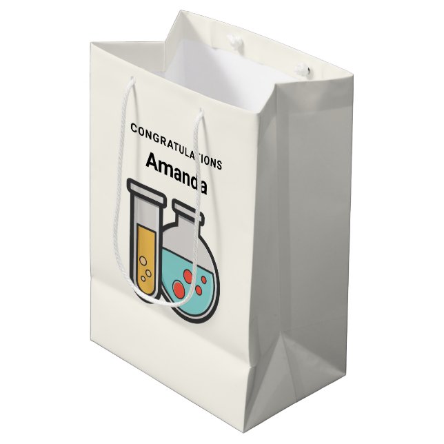 Teströhre und Beaker - Herzlichen Glückwunsch Mittlere Geschenktüte (Vorderseite Schrägansicht)