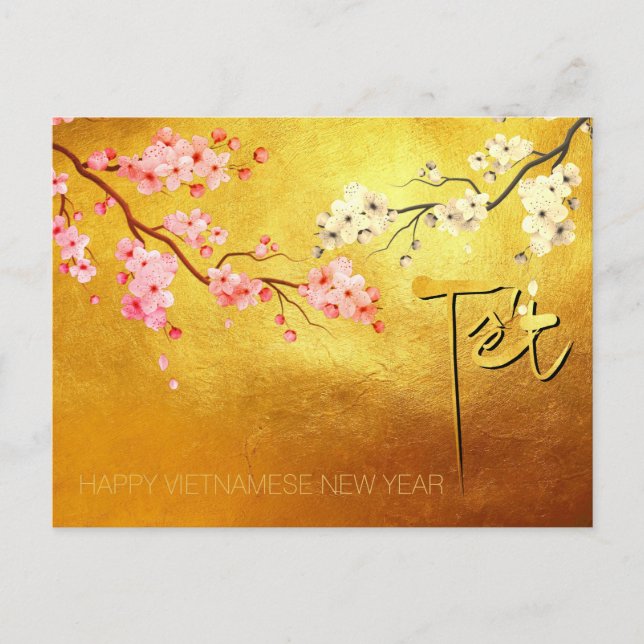 Tet Hoa Anh Dao Blossom Vietnamesisch New Year Gol Einladungspostkarte (Vorderseite)