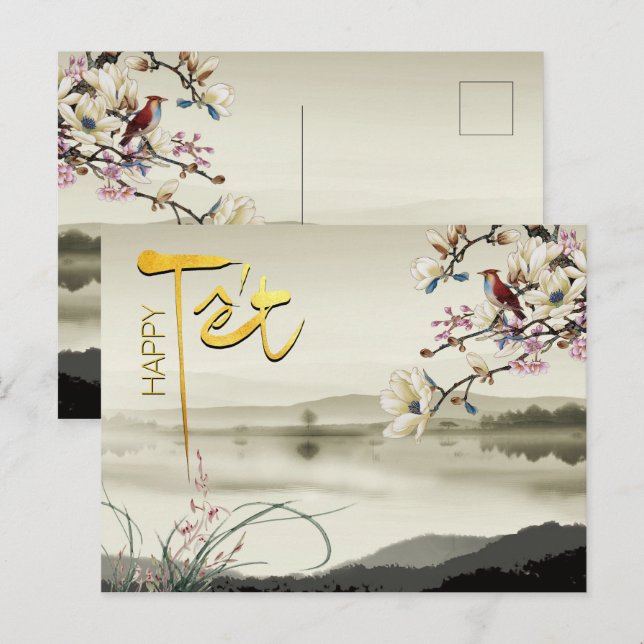 Tet Hoa Anh Dao Vietnamese New Year P Einladungspostkarte (Vorne/Hinten)