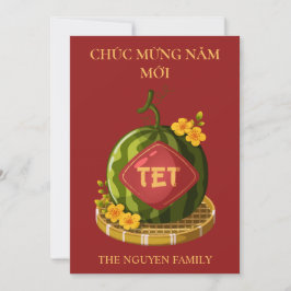 Tet Watermelon with Ochna Flowers Lunar New Year Feiertagskarte
