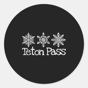 Teton Pass Wyoming Skifahrer Ski Skifahren Schneef Runder Aufkleber