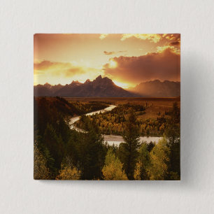 Teton Range bei Sonnenuntergang, vom Snake River Button