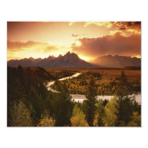 Teton Range bei Sonnenuntergang vom Snake River Fotodruck