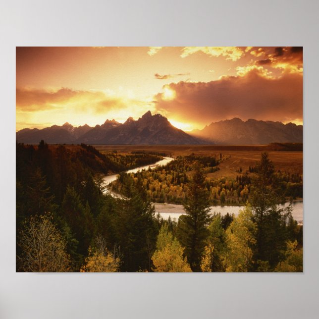 Teton Range bei Sonnenuntergang vom Snake River Poster (Vorne)