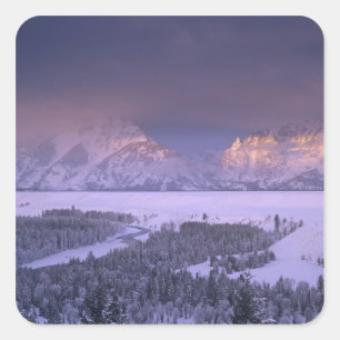 Teton Range vom Snake River Overlook, Grand Quadratischer Aufkleber