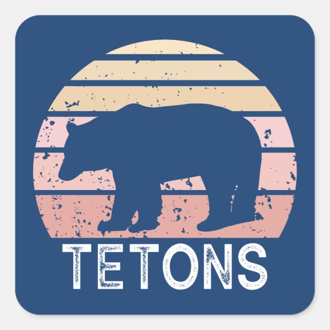 Tetons Retro Bär Quadratischer Aufkleber (Vorderseite)