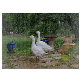 Teufel duckt hackendes Glasbrett Schneidebrett