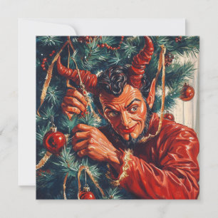 Teufel schmückt den Weihnachtsbaum Feiertagskarte