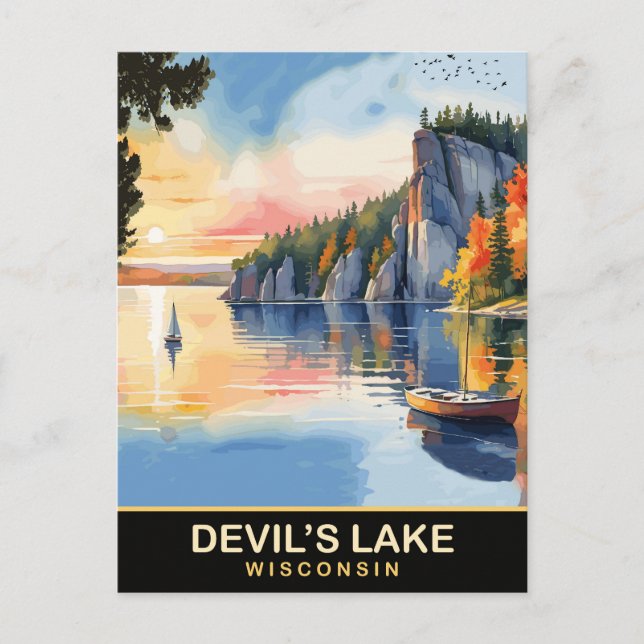 Teufelssee, Wisconsin, Wasserfarbenreise Postkarte (Vorderseite)