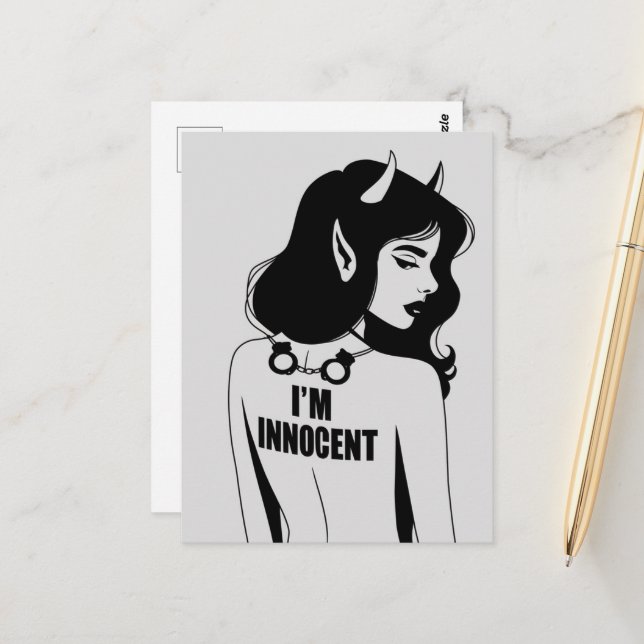 Teuflische unschuldige Frau Postkarte (Vorderseite/Rückseite Beispiel)