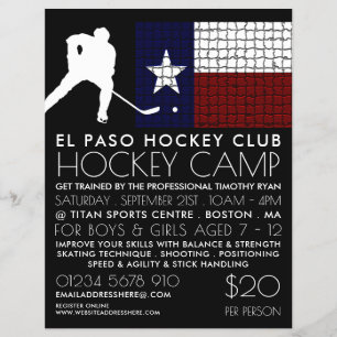 Texan Flag, Hockey Player, Camp Advertising Flyer