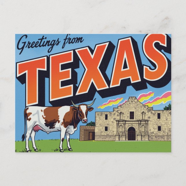 Texas Alamo Longhorn Cow Greetings Postkarte (Vorderseite)