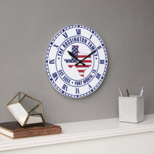 Texas American Flag Map Familienname Datum Estland Große Wanduhr