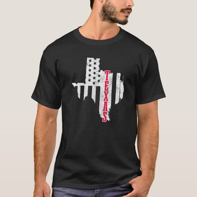 Texas American Flag Staat Map Priotic 4. T-Shirt (Vorderseite)
