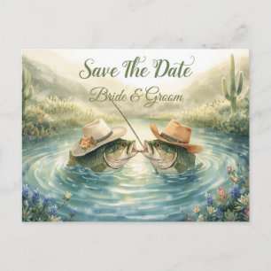 Texas Angel-Fischer-Hochzeit Save-the-Date Cowboy Postkarte