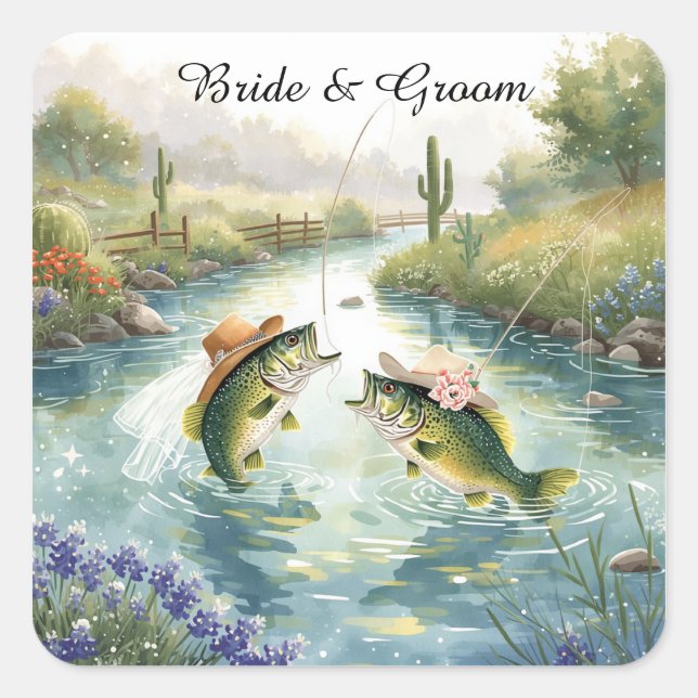 Texas-Angler-Hochzeit  Quadratischer Aufkleber (Vorderseite)
