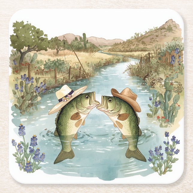 Texas-Angler-Hochzeit Rechteckiger Pappuntersetzer (Vorderseite)