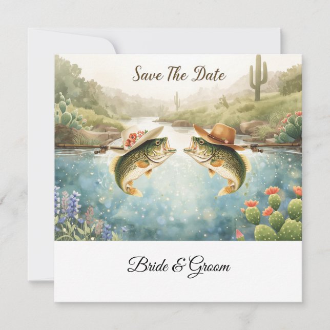 Texas-Angler-Hochzeit Save the Date Cowboy  (Vorderseite)