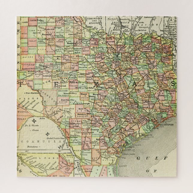 Texas Antique Karte Farbenfrohe Lone Star Staat Al Puzzle (Vertikal)