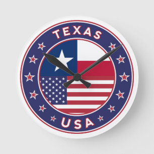 Texas Aufkleber, Handy, Totbeutel Runde Wanduhr