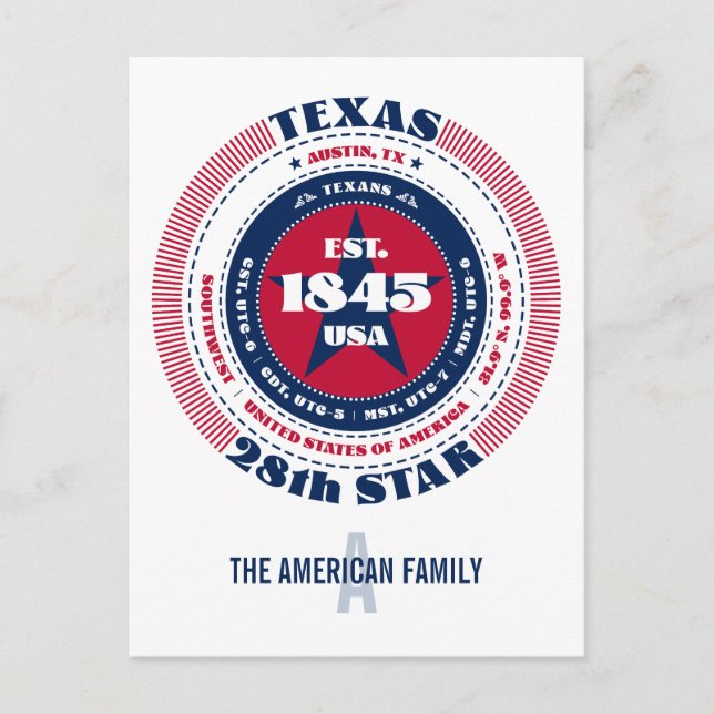 Texas, Austin, TX, Patriotic, Monogram Postkarte (Vorderseite)