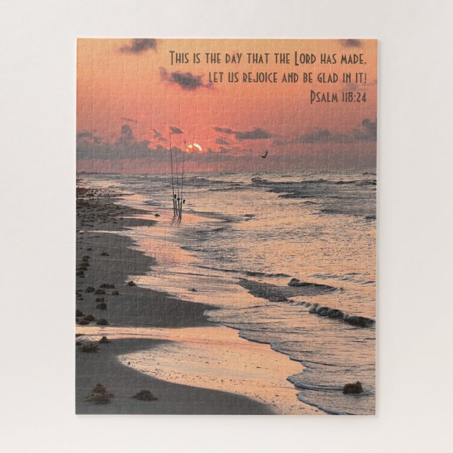 Texas Beach Sunrise, Verse aus Psalm 118:24 Puzzle (Vertikal)