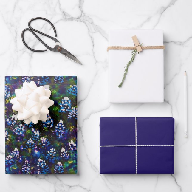Texas Blue Bonnet Blitz Design Navy Blue/White Geschenkpapier Set (Vorderseite)