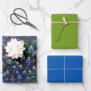 Texas Blue Bonnet Blitz Design-Sky Blue Green Geschenkpapier Set