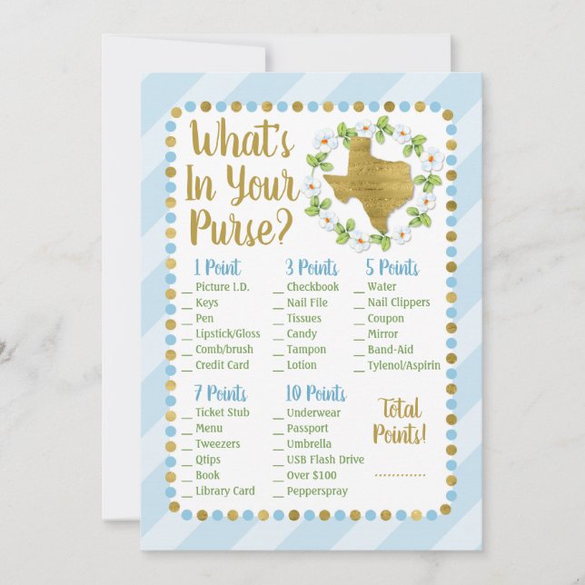 Texas Blue Gold Was ist in deinem Purse Shower Gam (Vorderseite)