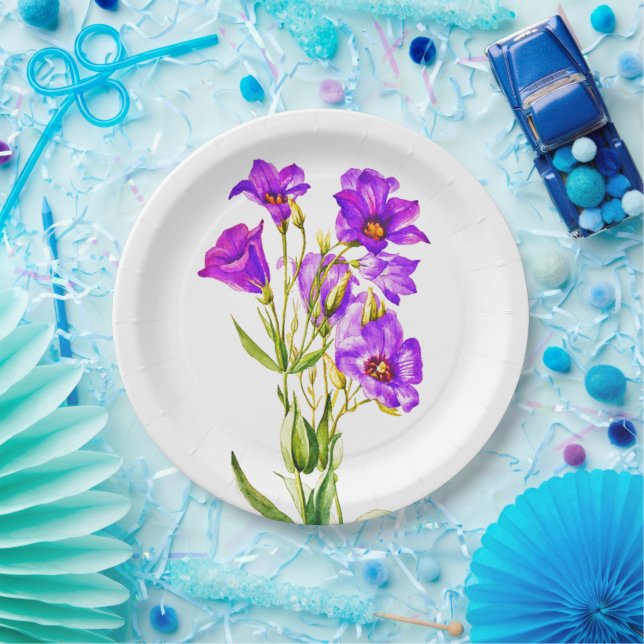 Texas Bluebells Eustoma Russellianum Wasserfarbe Pappteller (Party)