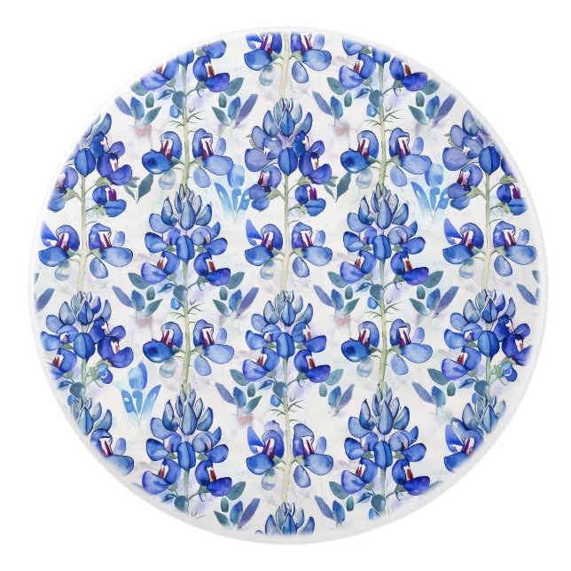 Texas Bluebonnet Blue Wildblume Blumenmuster Keramikknauf (Vorderseite)