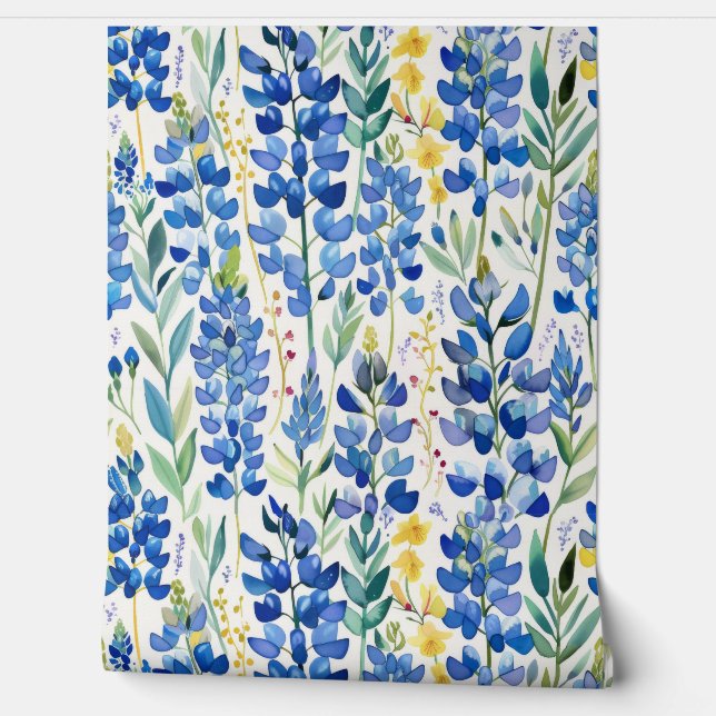 Texas Bluebonnet Blue Wildblume Pattern Tapete (Abrollen)