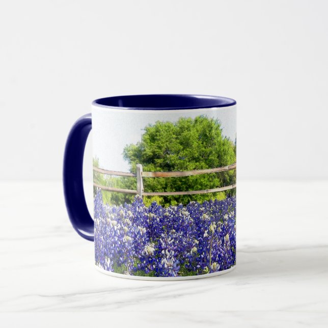 Texas Bluebonnet Blume Art Country Zaun Tasse (Vorderseite Links)