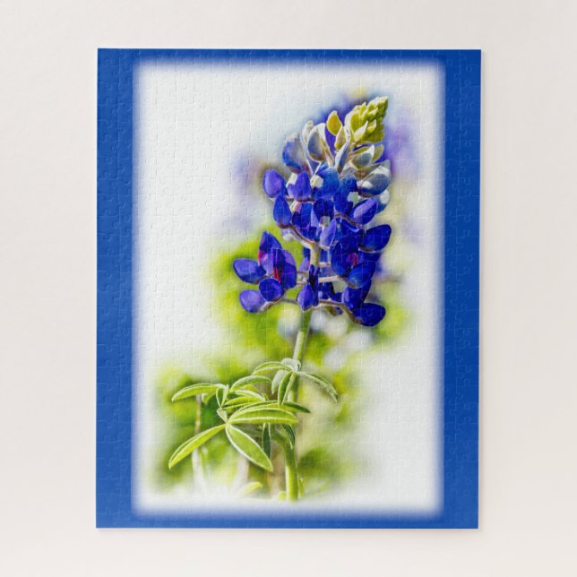 Texas Bluebonnet Blume auf Weiß mit Grafik Puzzle (Vertikal)