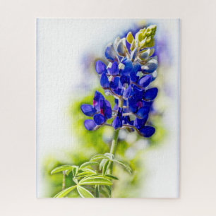 Texas Bluebonnet Blume auf Weiß mit Grafik Puzzle