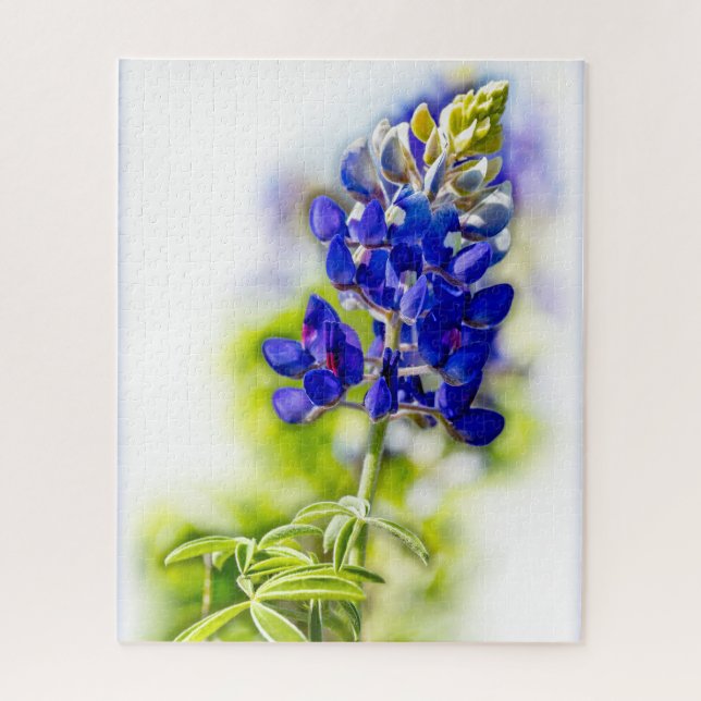 Texas Bluebonnet Blume auf Weiß mit Grafik Puzzle (Vertikal)