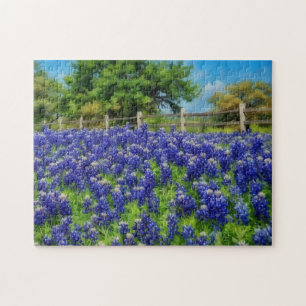 Texas Bluebonnet Blume Country Fence Art Puzzle