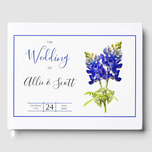 Texas Bluebonnet Blume, Moderne Hochzeit Gästebuch (Vorderseite)