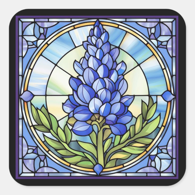 Texas Bluebonnet Hartglas Quadratischer Aufkleber (Vorderseite)