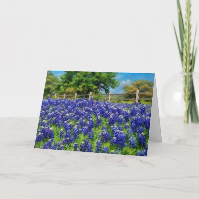 Texas Bluebonnet Hill Country Fence Art Note Card Karte (Vorderseite)