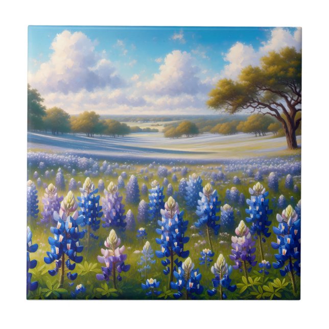 Texas Bluebonnet Meadow Landscape Fliese (Vorderseite)