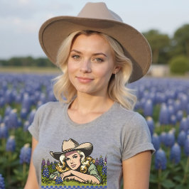 Texas Bluebonnet Saison Blonde Retro Cowgirl T-Shirt